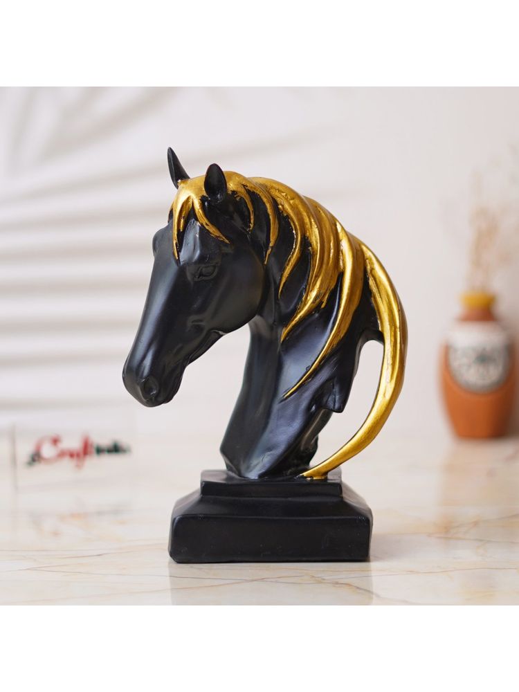 eCraftIndia Black Horse Head Statue with Golden Hair Animal Figurine Showpiece-picture-6