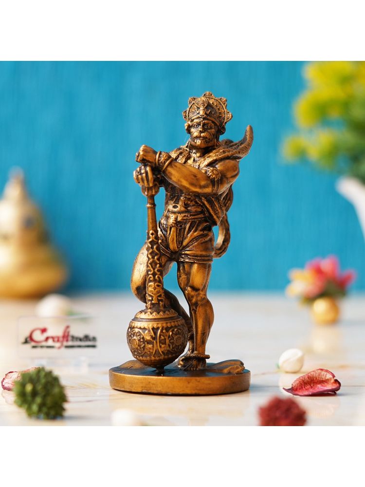 eCraftIndia Golden Polyresin Handcrafted Standing Lord Hanuman Idol with Gada/Mace