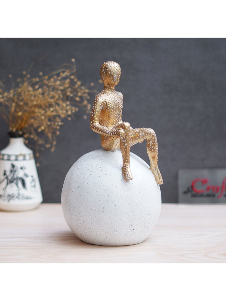 eCraftIndia Golden Boy Statue Sitting on White Ball Human Figurine Decorative Showpiece-picture-10
