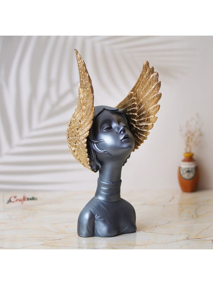 eCraftIndia Grey & Golden Fairy Lady Statue Decorative Showpiece for Home Decor-picture-24