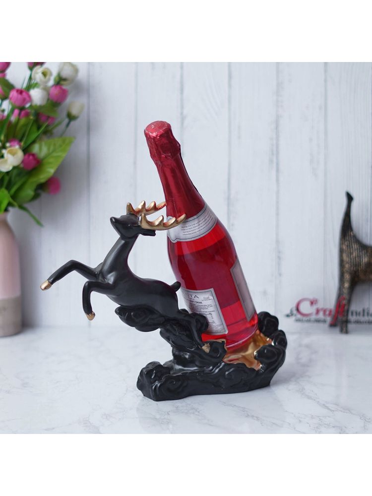 eCraftIndia Black Polyresin Stotting Deer Statue Wine Holder, Majestic Animal Figurine-picture-12