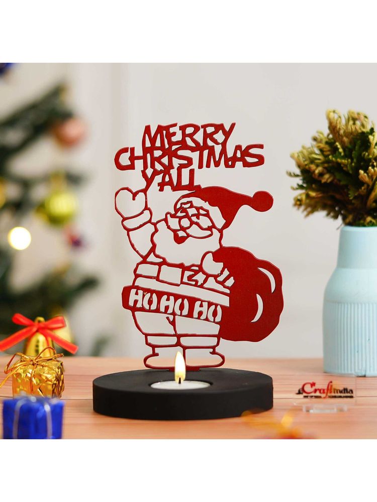 eCraftIndia Red Wooden Merry Christmas Santa Claus Showpiece Tea Light Candle Holder-image-22