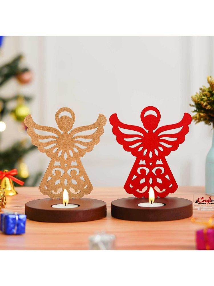 eCraftIndia Set of 2 Wooden Fairy Showpiece Decorative Tea Light Candle Holders-image-7
