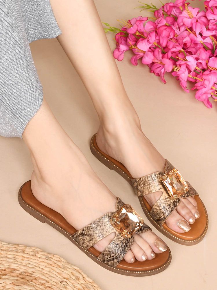 Jove Women Brown Embellished Open Toe Flats-picture-11