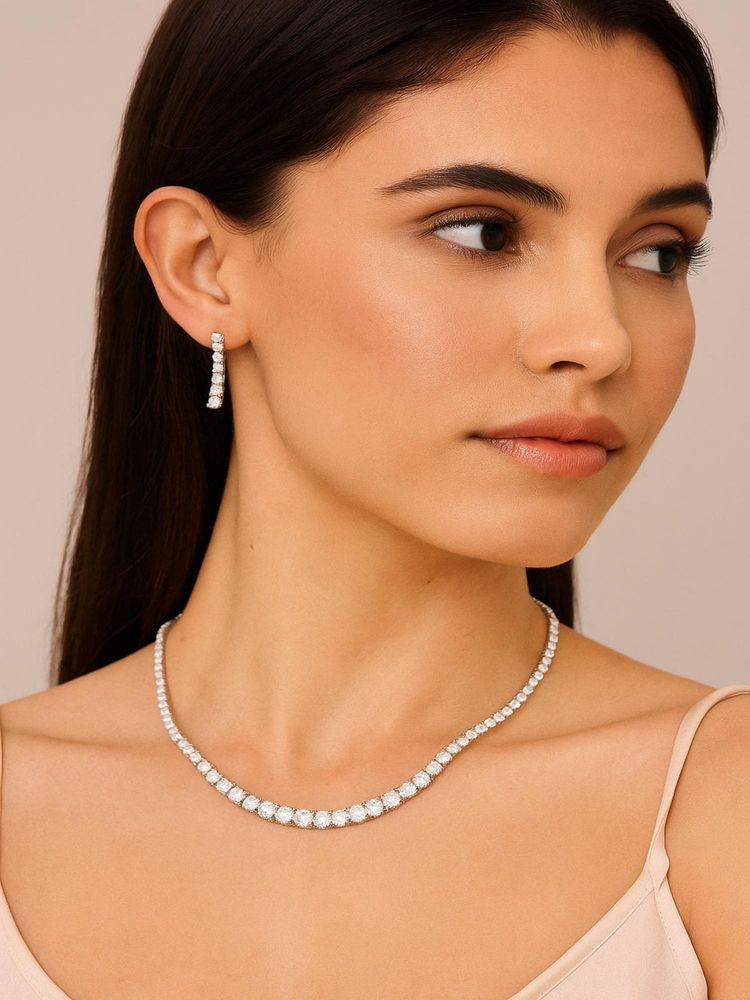 Jewelz Silver-Tone Classic Diamond-Cut Necklace Set With Drop Earrings-picture-13