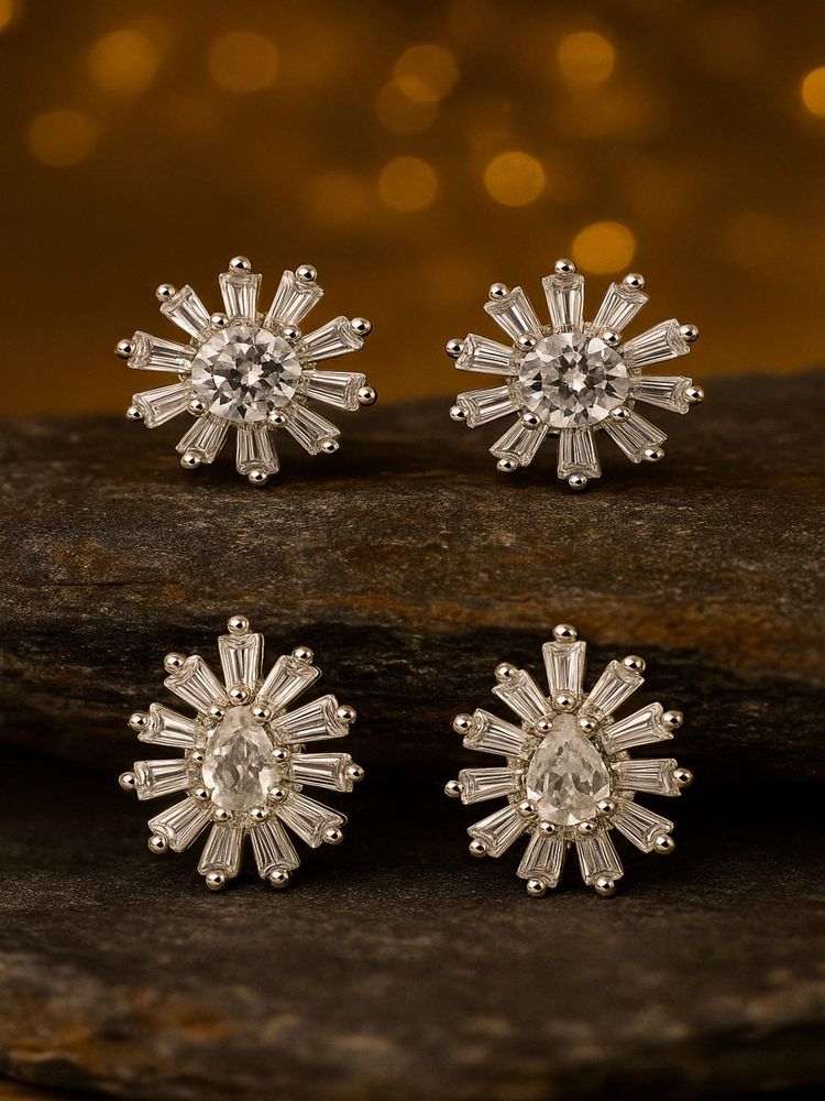 Jewelz Silver-Tone Crystal Flower Stud Earrings - Set Of 2-picture-37