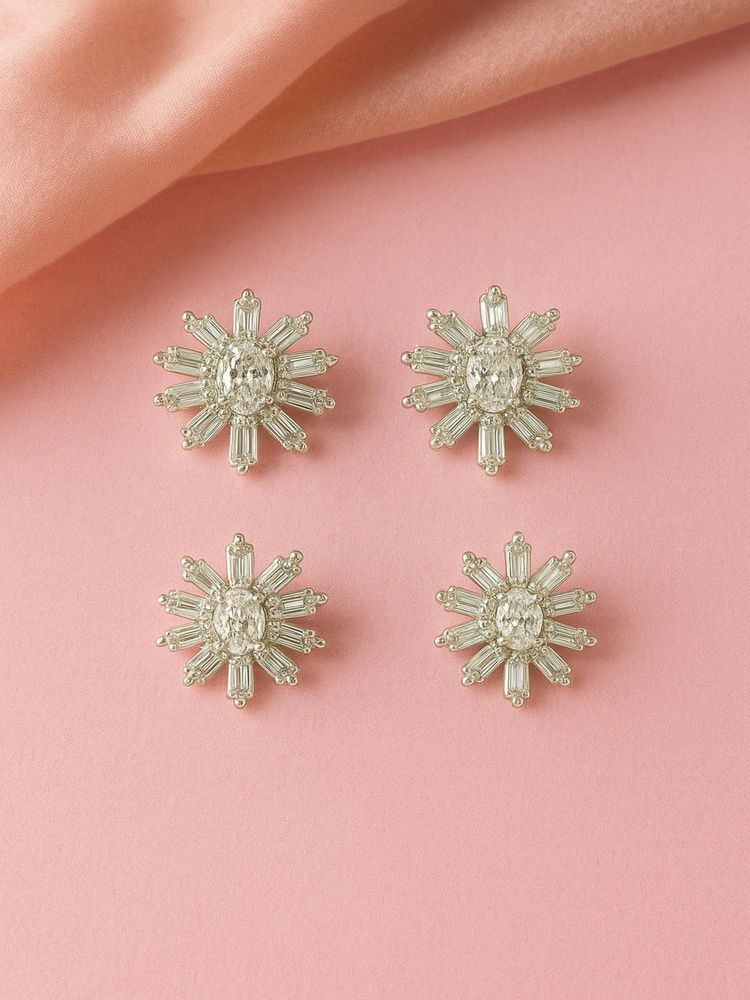 Jewelz Silver-Plated Crystal Flower Stud Earrings - Set Of 2-picture-35