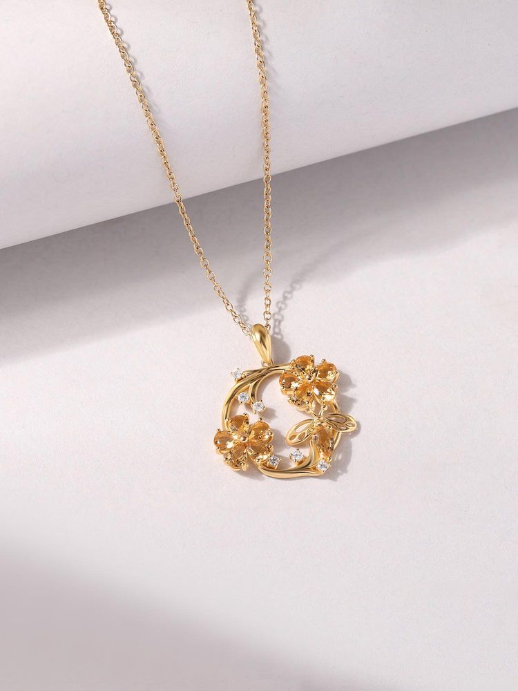 Ornate Jewels 925 Silver 18K Gold Plated Natural Yellow Citrine Pendant with Chain-picture-42