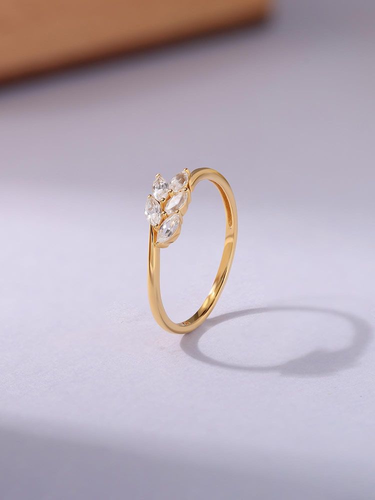 Ornate Jewels 925 Silver 18K Gold Plated Natural White Zirconia Dew Leafy Ring-picture-32