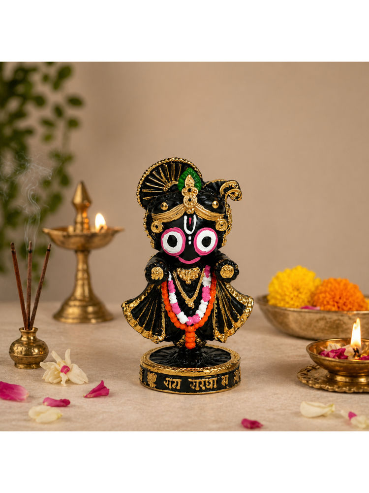 eCraftIndia Black & Golden Jagannath Idol Decorative Spiritual Showpiece Gift