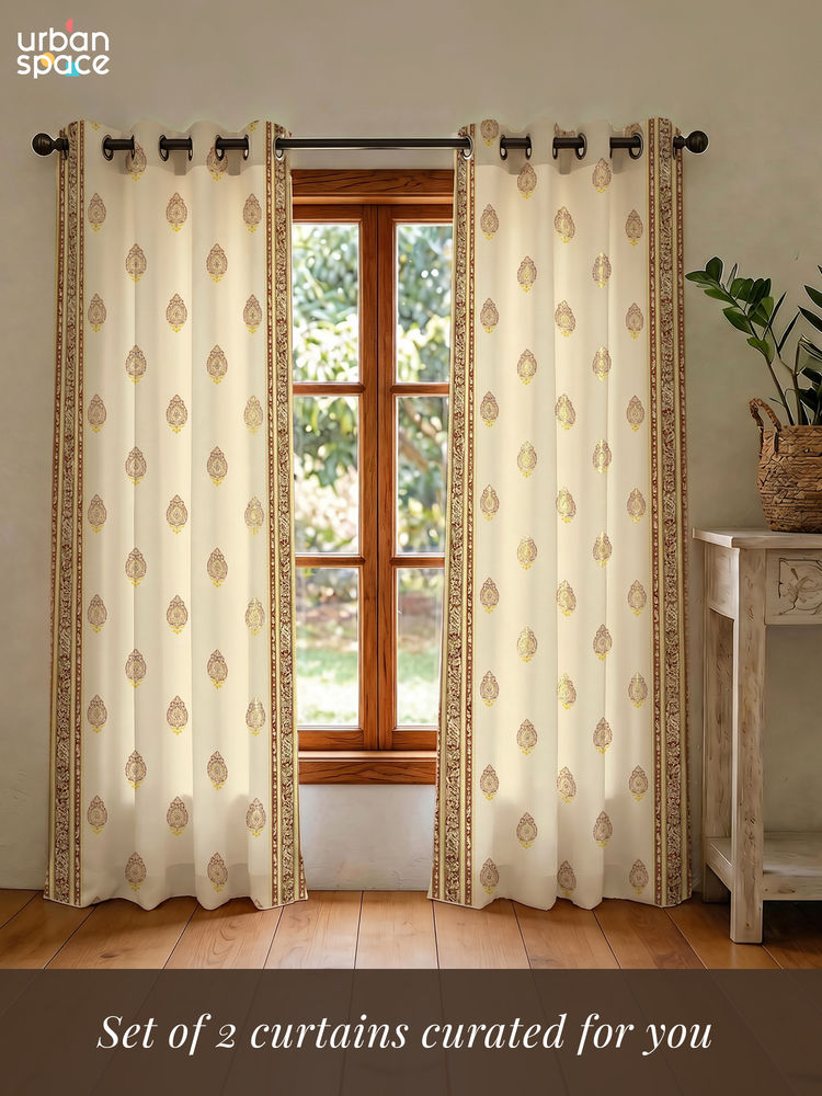 Urban Space Zari Buta Brown Cotton Foil Curtains (Pack of 2)-picture-15