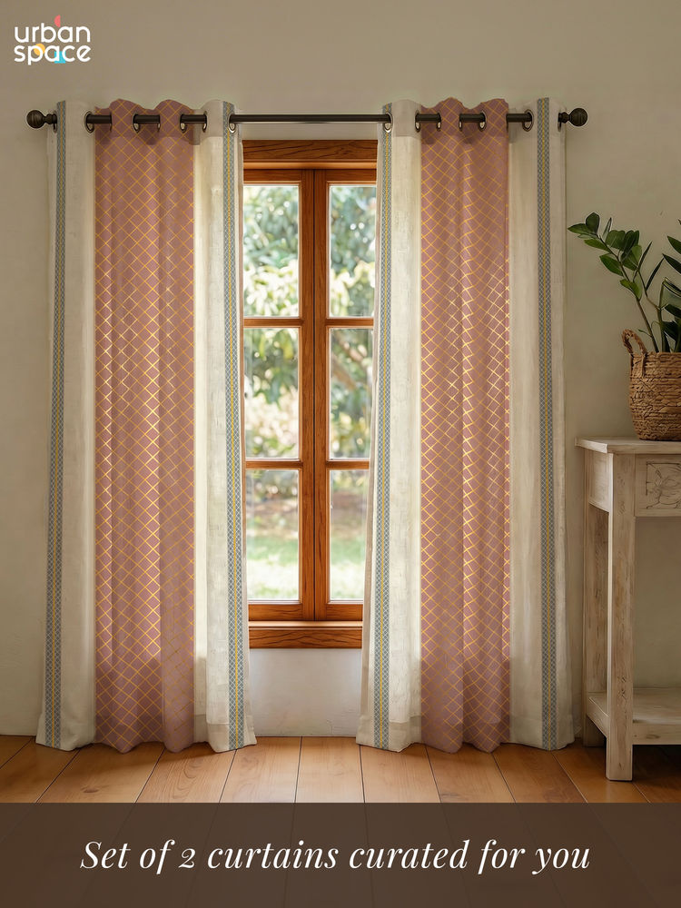 Urban Space Zari Jaal Dusty Pink Cotton Foil Curtains (Pack of 2)-picture-19