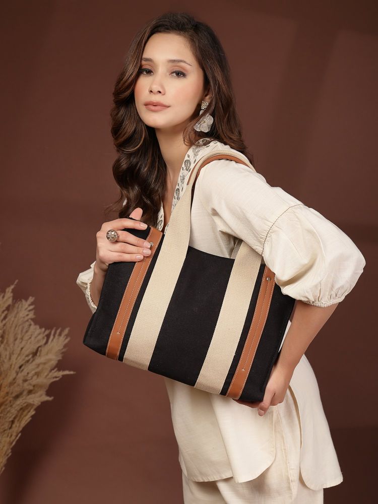 Anekaant Sutra Soil Black Canvas Colorblocked Handheld Bag-picture-25
