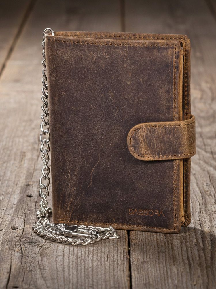 Sassora Genuine Leather Rfid Blocking Biker Wallet-Brown (Large)