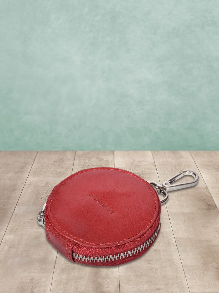 Sassora Red Round Compact Case For Earphones, Jewelry And Coin Pouch (Small)