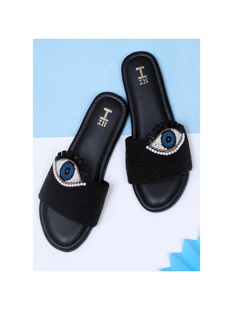 Toprico Evil Eye Beads Embroidered Black Flat