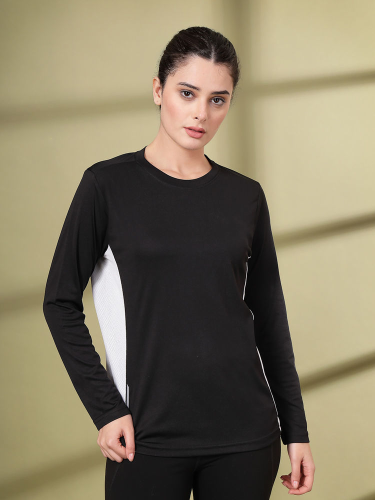 CHKOKKO Womens Full Sleeve Dry Fit Gym T-Shirt, Breathable Mesh Workout Top Black-image-41