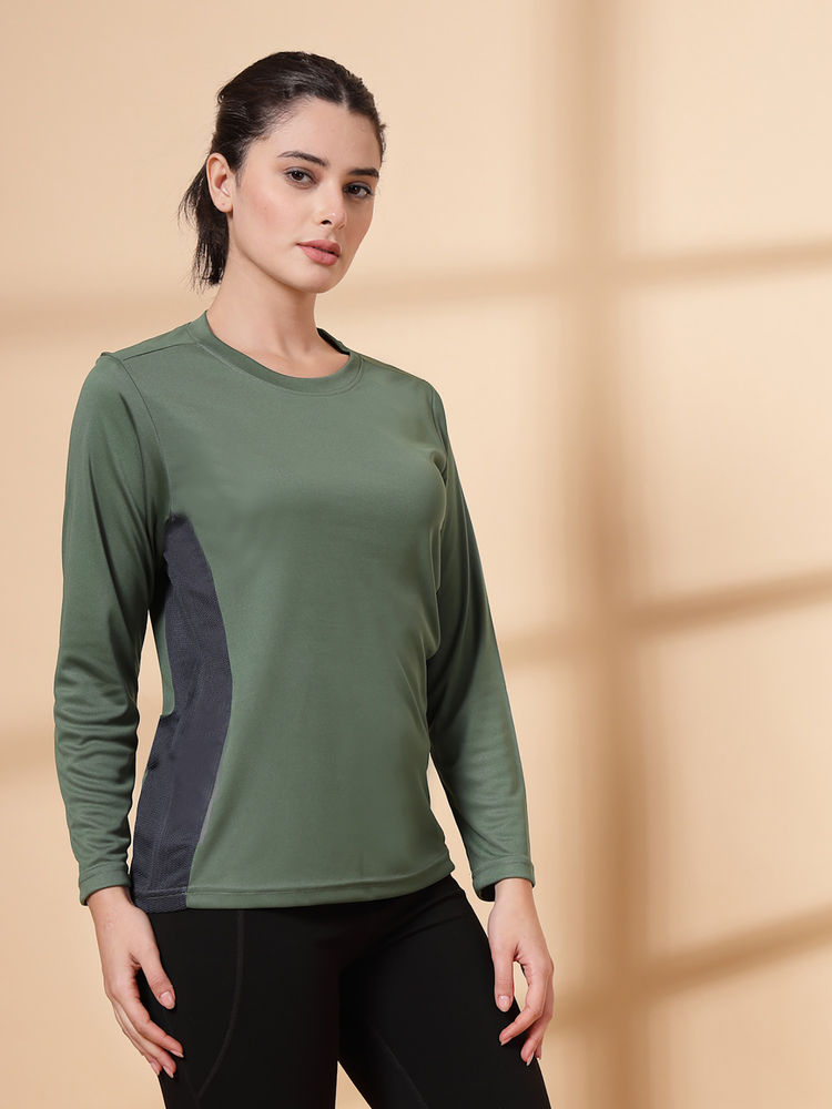 CHKOKKO Womens Full Sleeve Dry Fit Gym T-Shirt, Breathable Mesh Workout Top Green-image-42