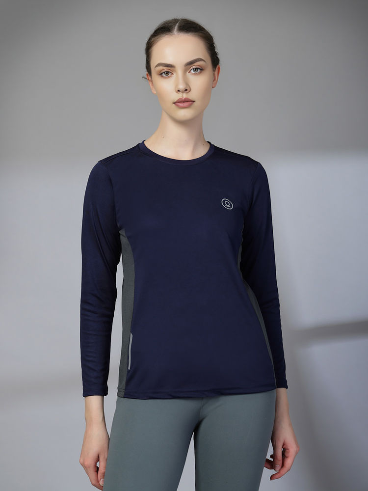 CHKOKKO Womens Full Sleeve Dry Fit Gym T-Shirt, Breathable Mesh Workout Top Navy Blue-image-34