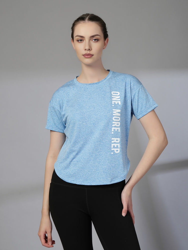 CHKOKKO Womens Typography Apple Cut Gym T Shirt Quick Dry Breathable Blue-image-4