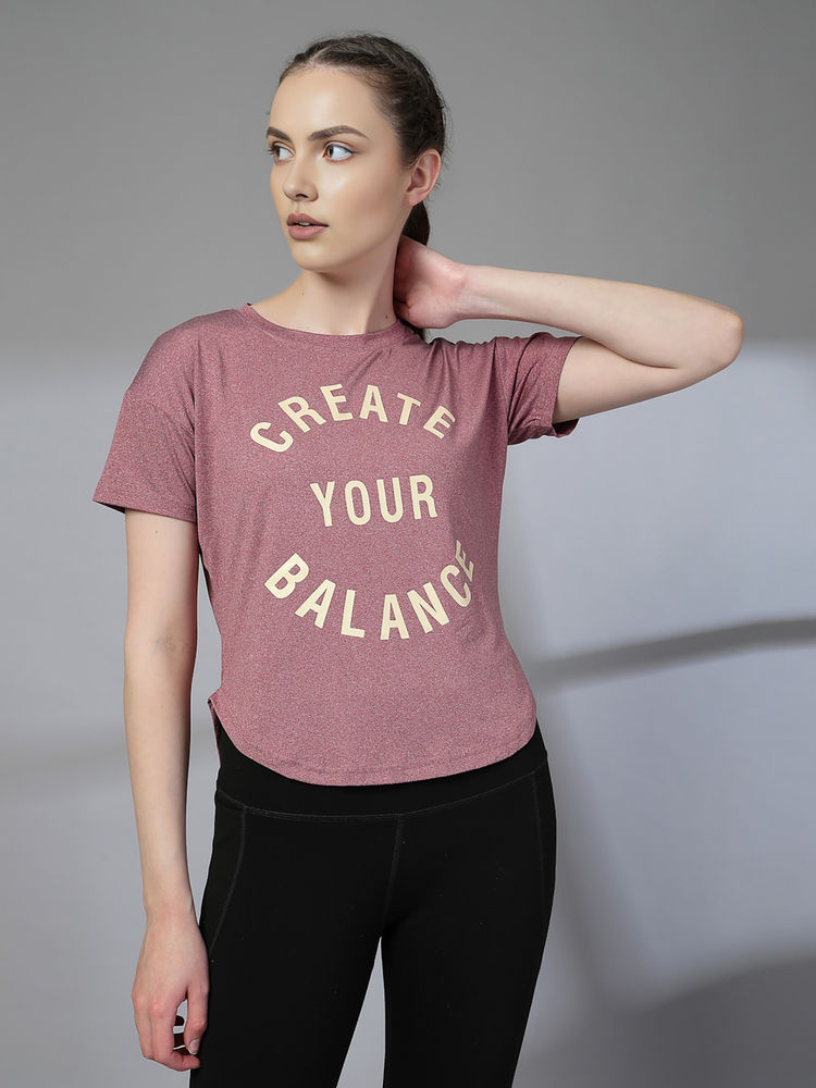 CHKOKKO Womens Typography Apple Cut Gym T Shirt Quick Dry Breathable Maroon-image-39