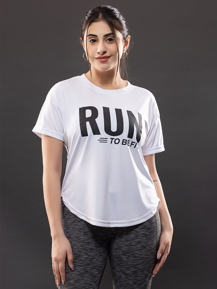 CHKOKKO Womens Round Neck Typography Apple Cut T Shirt Breathable White-image-9