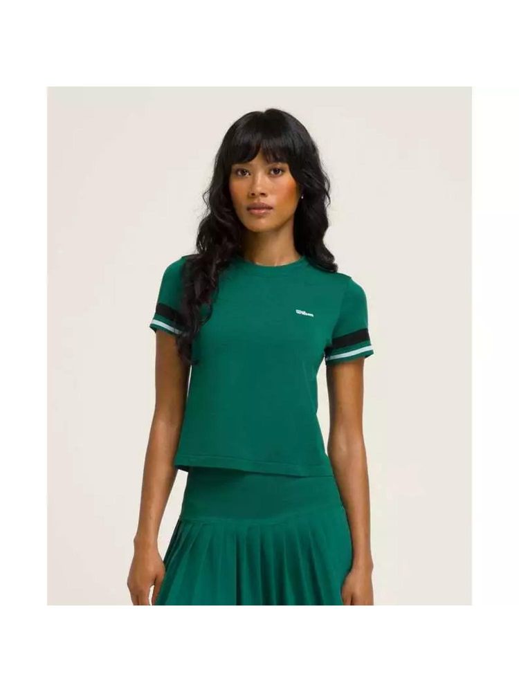 Wilson Women Brooklyn Seamless Tee Green Crew Neck Slim Fit Cropped Sports T-Shirt-picture-22