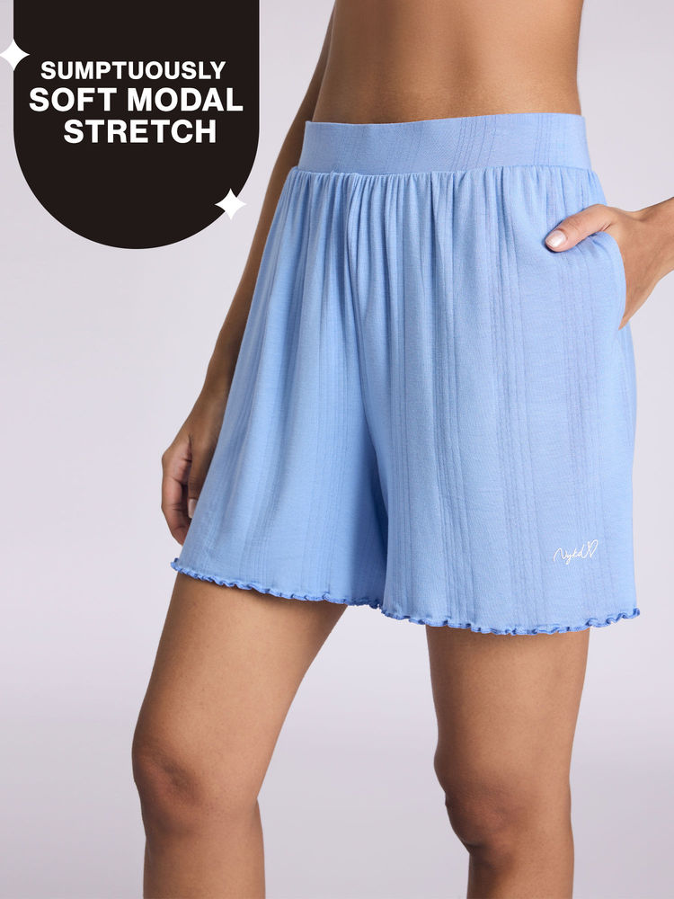 Nykd By Nykaa Sumptuously Soft Modal Pointelle Textured Shorts Nys924 Blue-picture-11