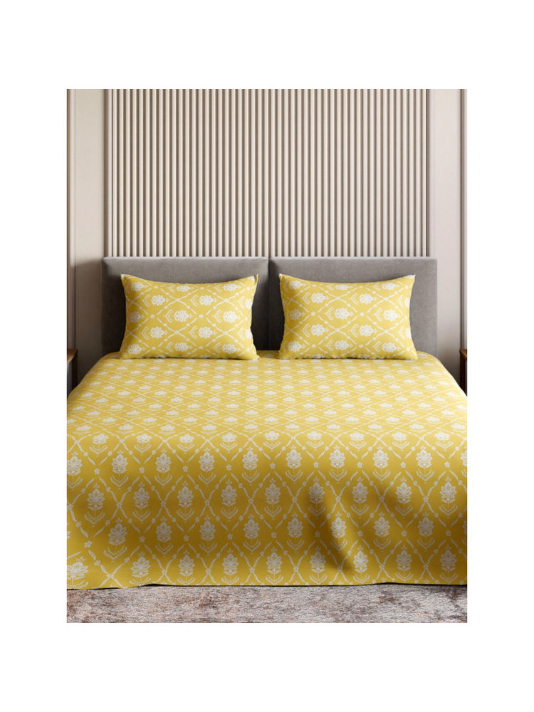 Haus & Kinder Signature 100% Ringspun Cotton Double Flat Bedsheet, Yellow (Queen)-image-3