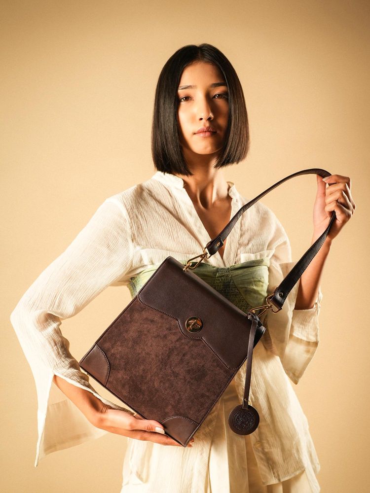 Theater Women Peggy Brown Suede Sling Bag with Detachable Strap-picture-13