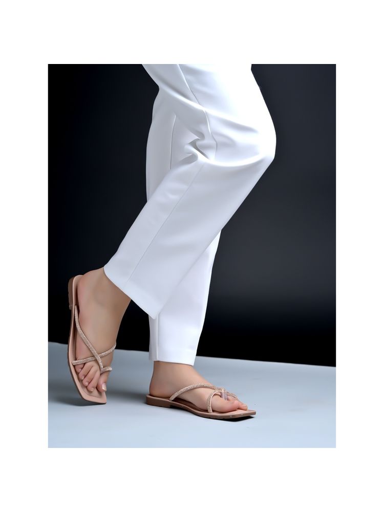 Shoetopia Embellished Rose-Gold Flats for Women