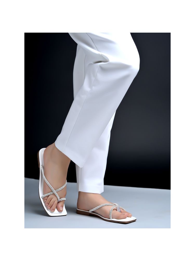 Shoetopia Embellished White Flats for Women-picture-27