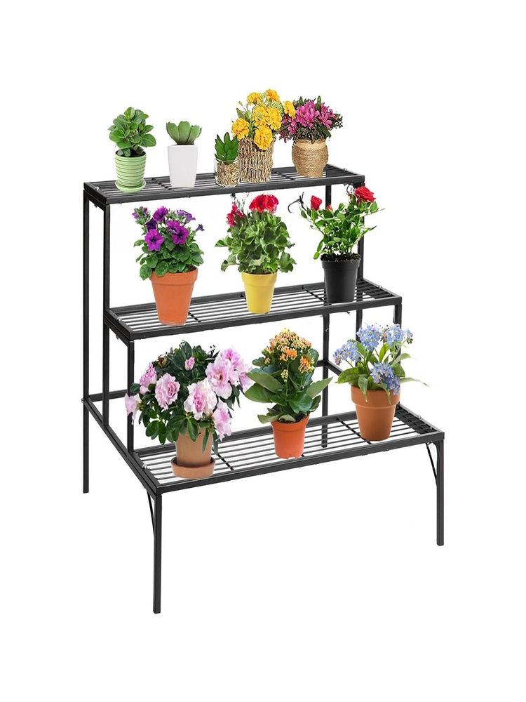Ecofynd 3 Tier Heavy Duty Metal Folding Planter Stand Black-image-43