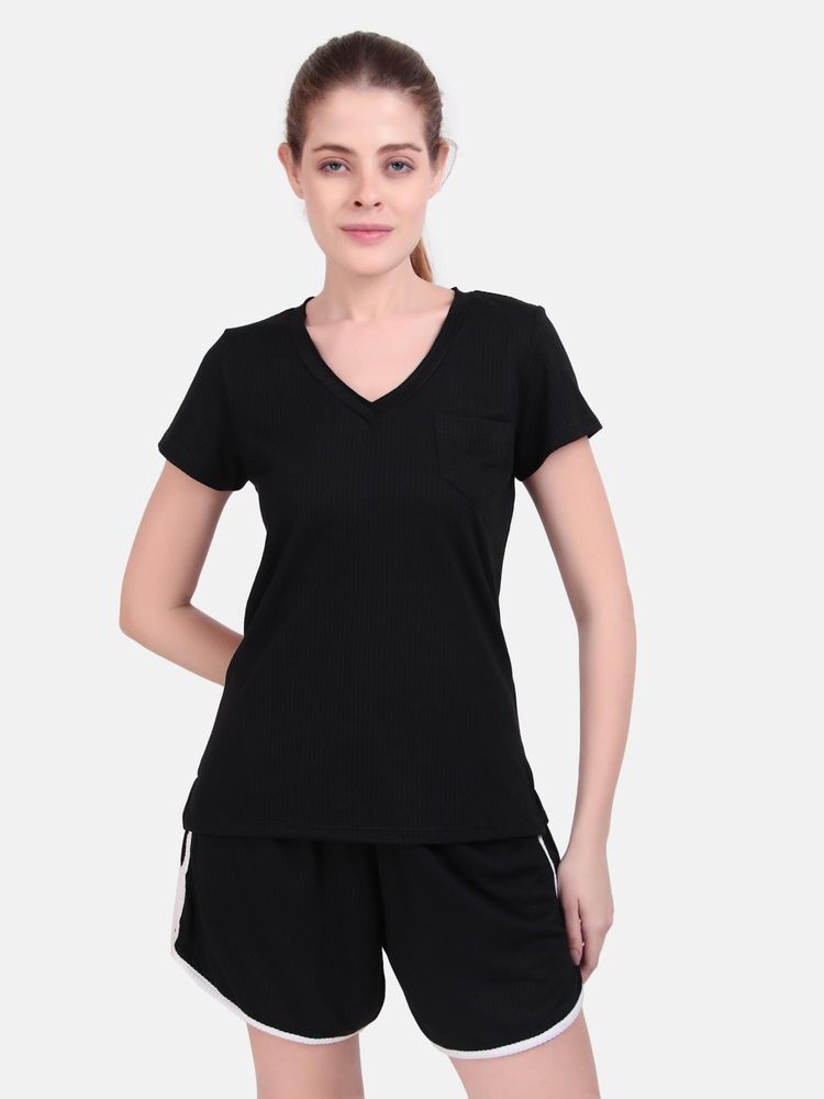 Wear Jukebox Black Drift V-Neck Tee Women-picture-13