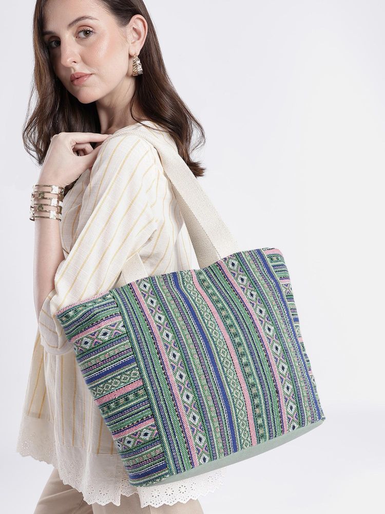 Anekaant Earth Edit Green and Multi Ethnic Cotton Tote Bag-image-21