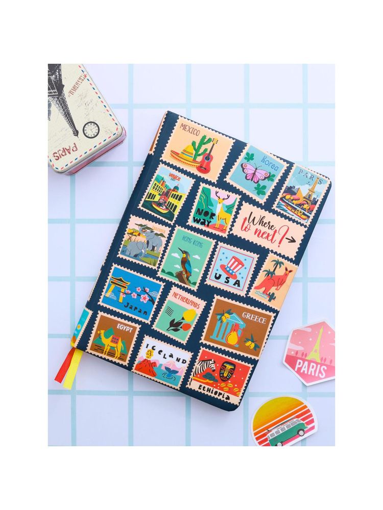 Doodle Collection A5 Undated Hard Bound Foam Padded Notebook: 160 Pages - Travel More