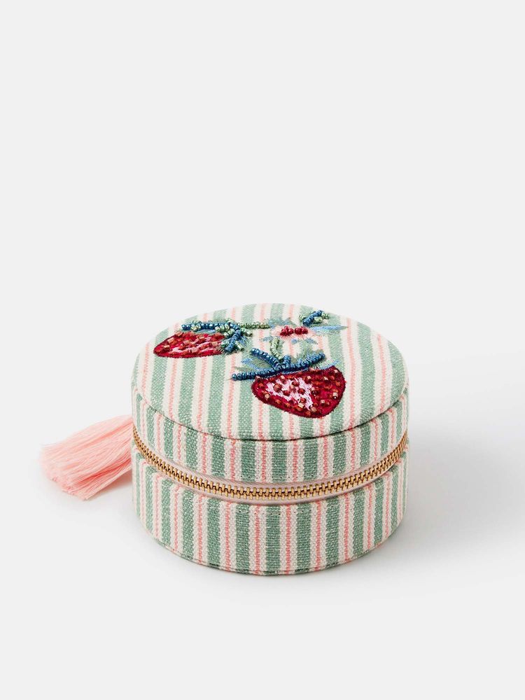Accessorize London Women's Round Strawberry Embroidered Travel Jewellery Box-picture-11