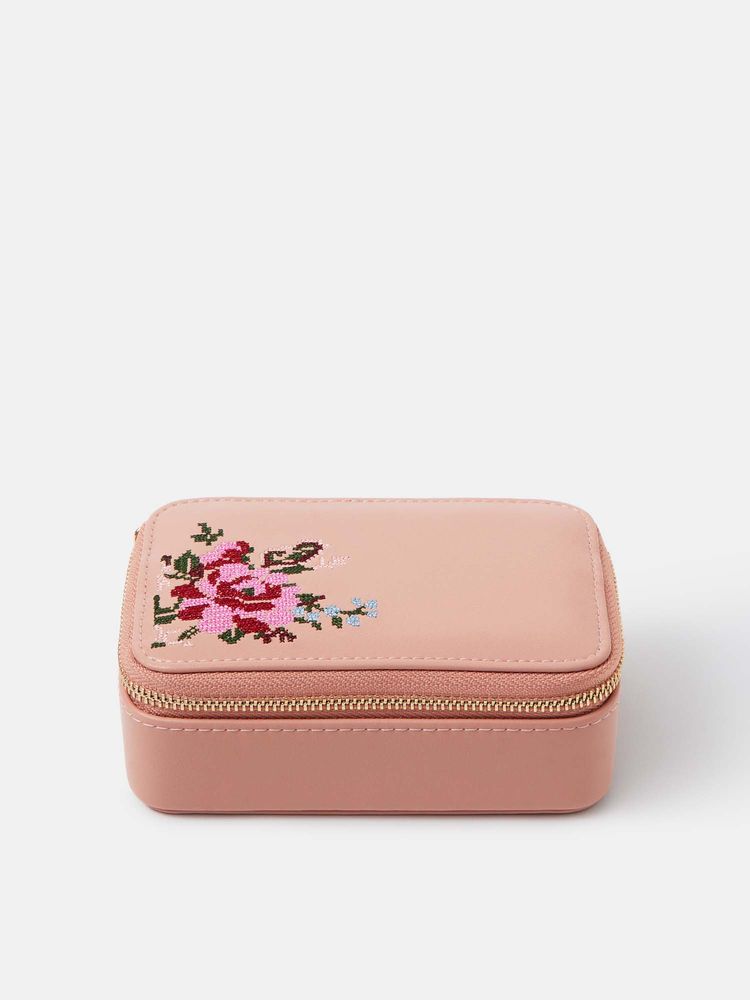 Accessorize London Women's Pink Small Floral Embroidered Jewellery Box-picture-12