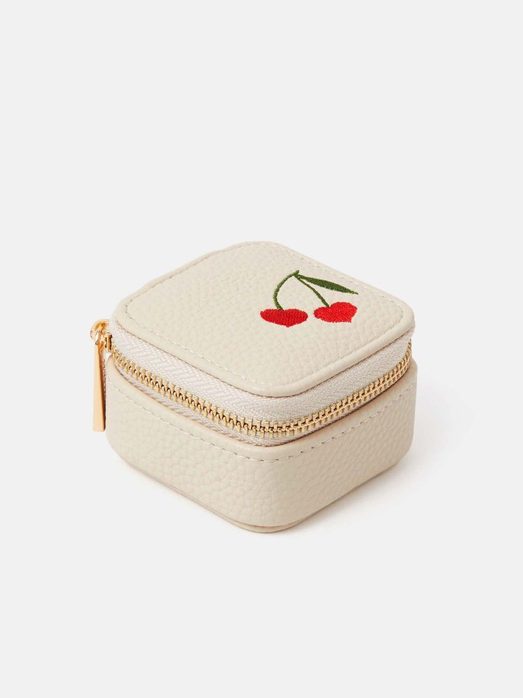 Accessorize London Women's Cream Cherry Embroidered Travel Jewellery Box-image-23