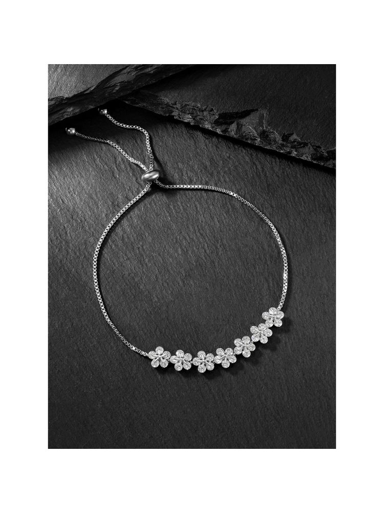 Peora Silver Plated Cubic Zirconia Studded Charm Adjustable Bracelet-image-13