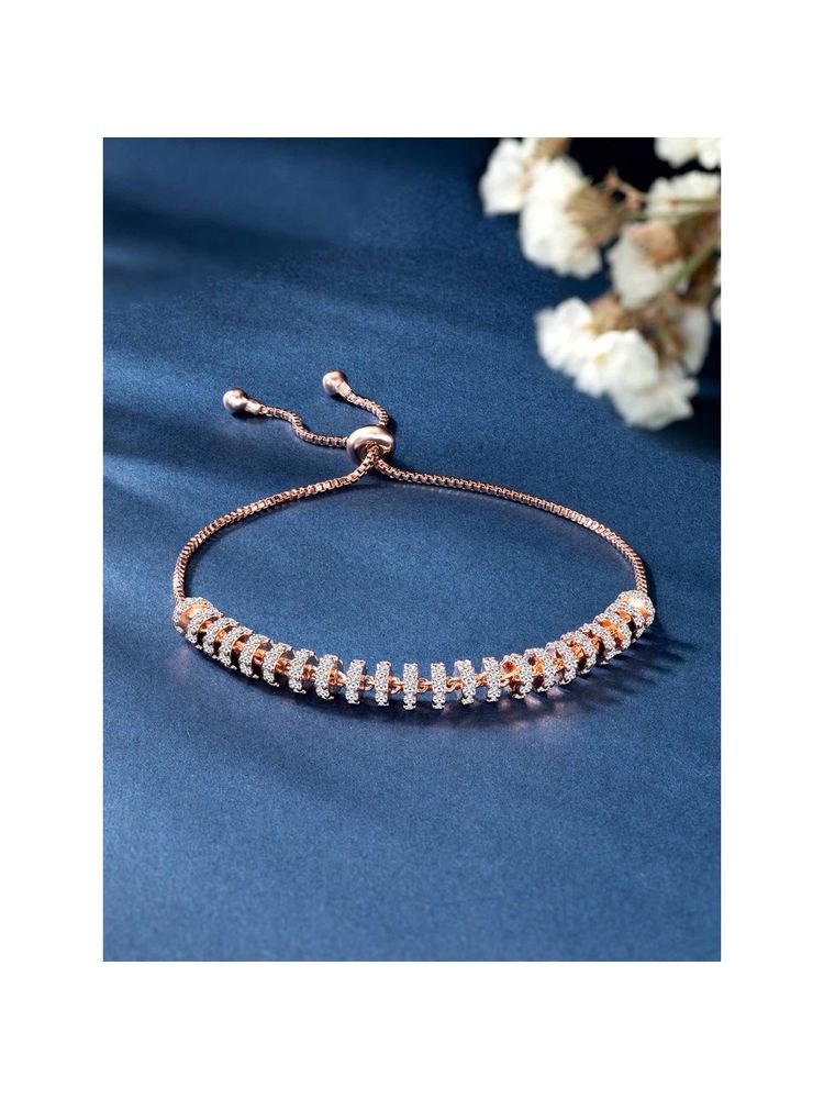 Peora Rose Gold Plated Cubic Zirconia Studded Adjustable Charm Bracelet-picture-45