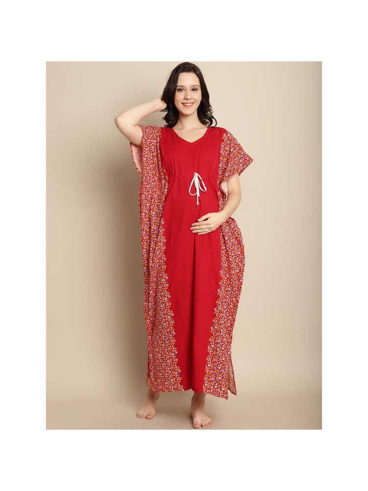 Secret Wish Red Cotton Maternity Feeding Kaftan-picture-21