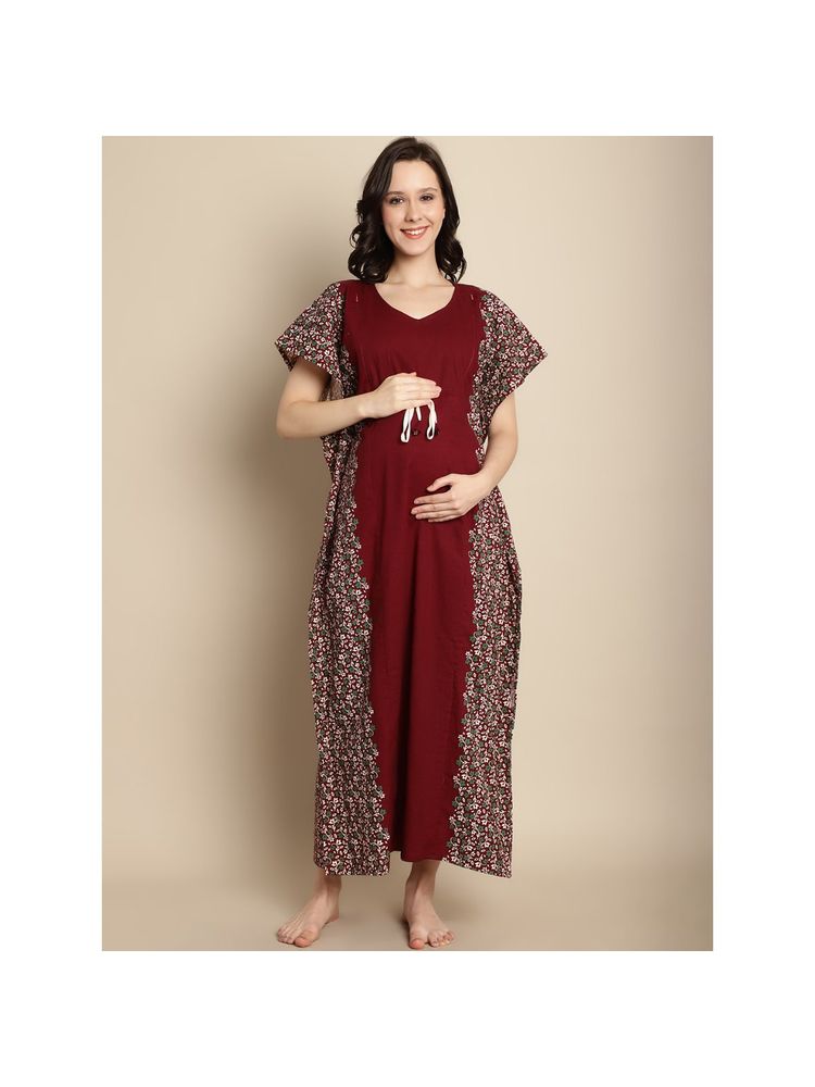 Secret Wish Maroon Cotton Maternity Feeding Kaftan-picture-13