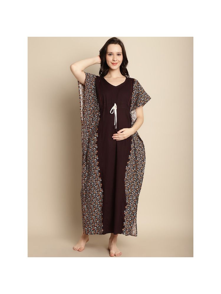 Secret Wish Brown Cotton Maternity Feeding Kaftan-picture-19