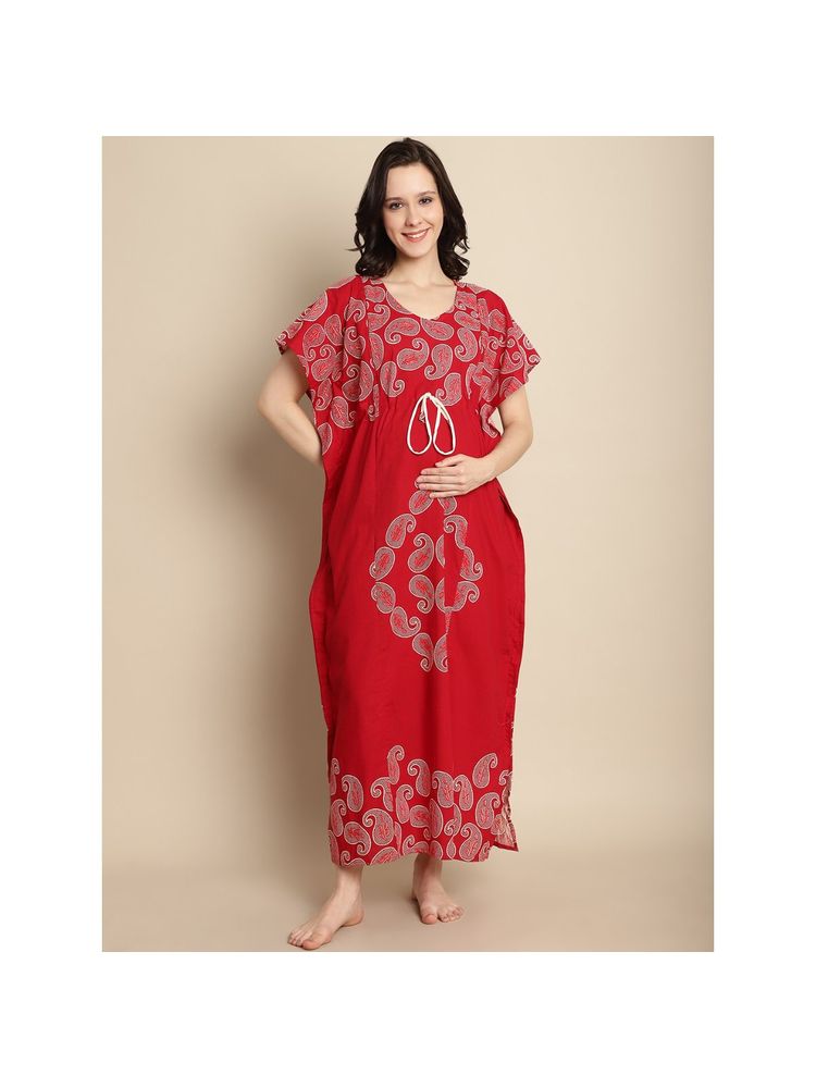Secret Wish Red Cotton Maternity Feeding Kaftan-picture-12