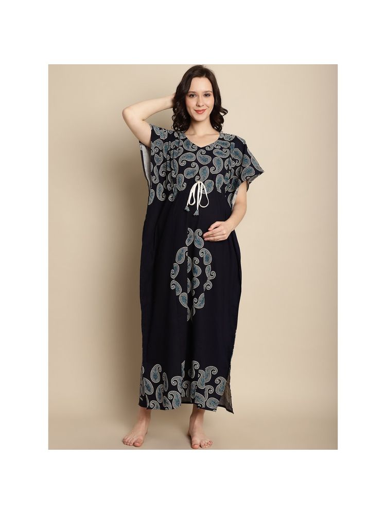 Secret Wish Navy Blue Cotton Maternity Feeding Kaftan-picture-12