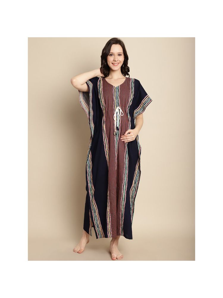 Secret Wish Navy Blue Cotton Maternity Feeding Kaftan-image-31