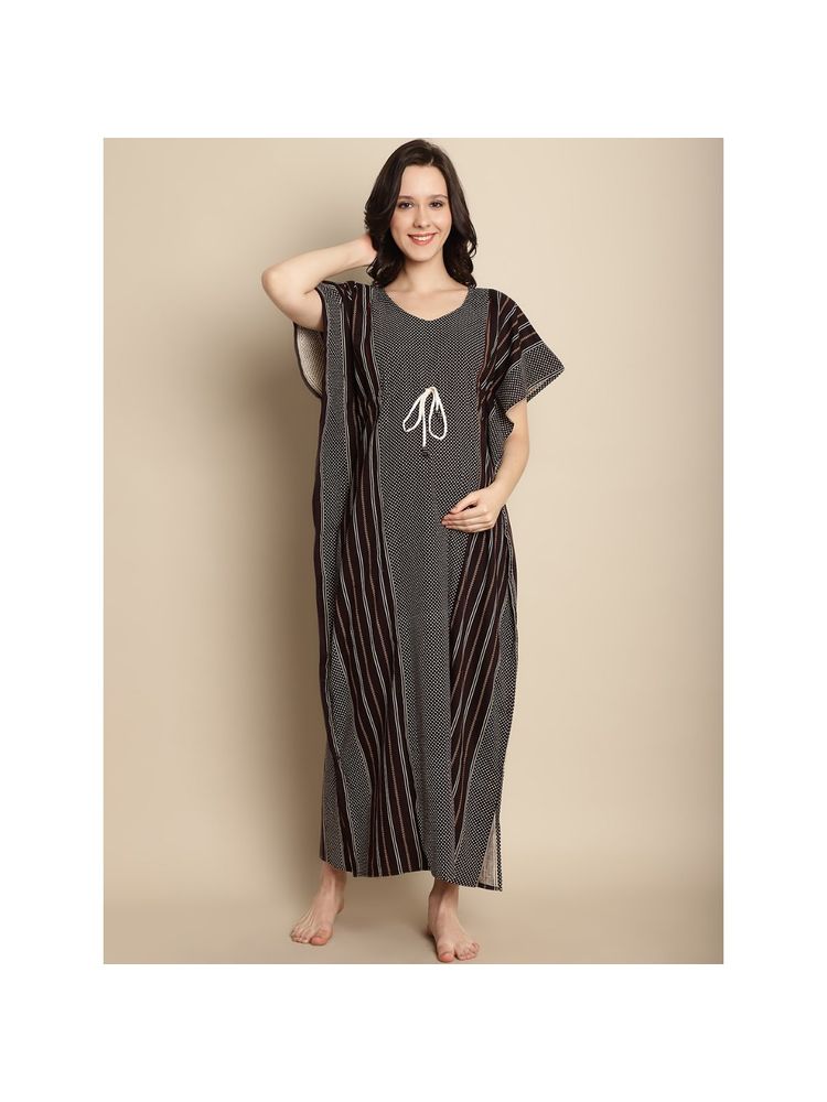 Secret Wish Brown Cotton Maternity Feeding Kaftan-image-26