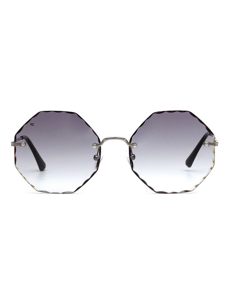 Scott Sunglasses Gradient Grey Lens Hexagonal Sunglass Rimless Black Frame (58)-image-45