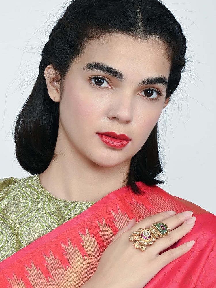 Odette Alloy Kundan Embellished Ring For Women-image-43